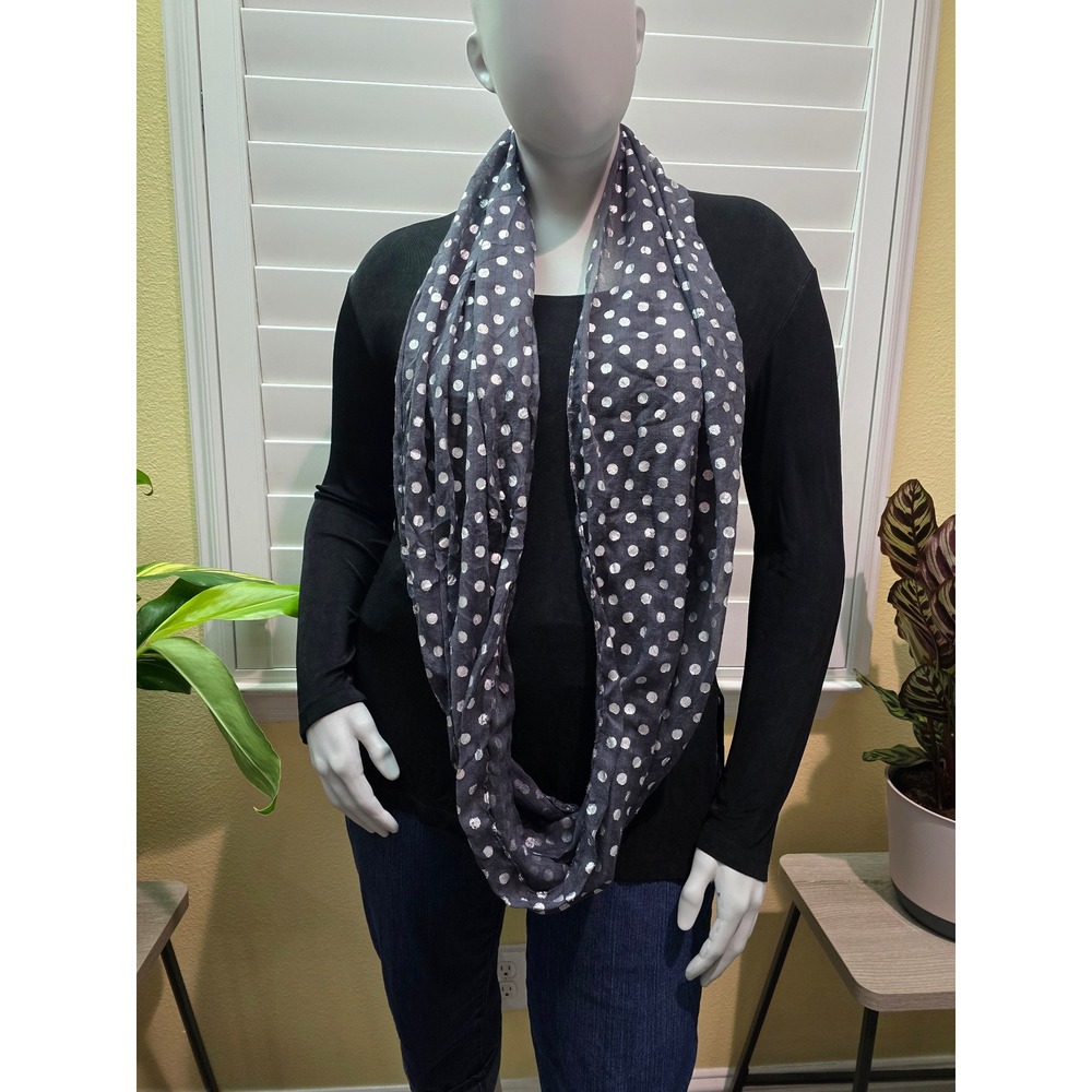 Gray Silver Polka Dot Infinity Scarf OSFM
